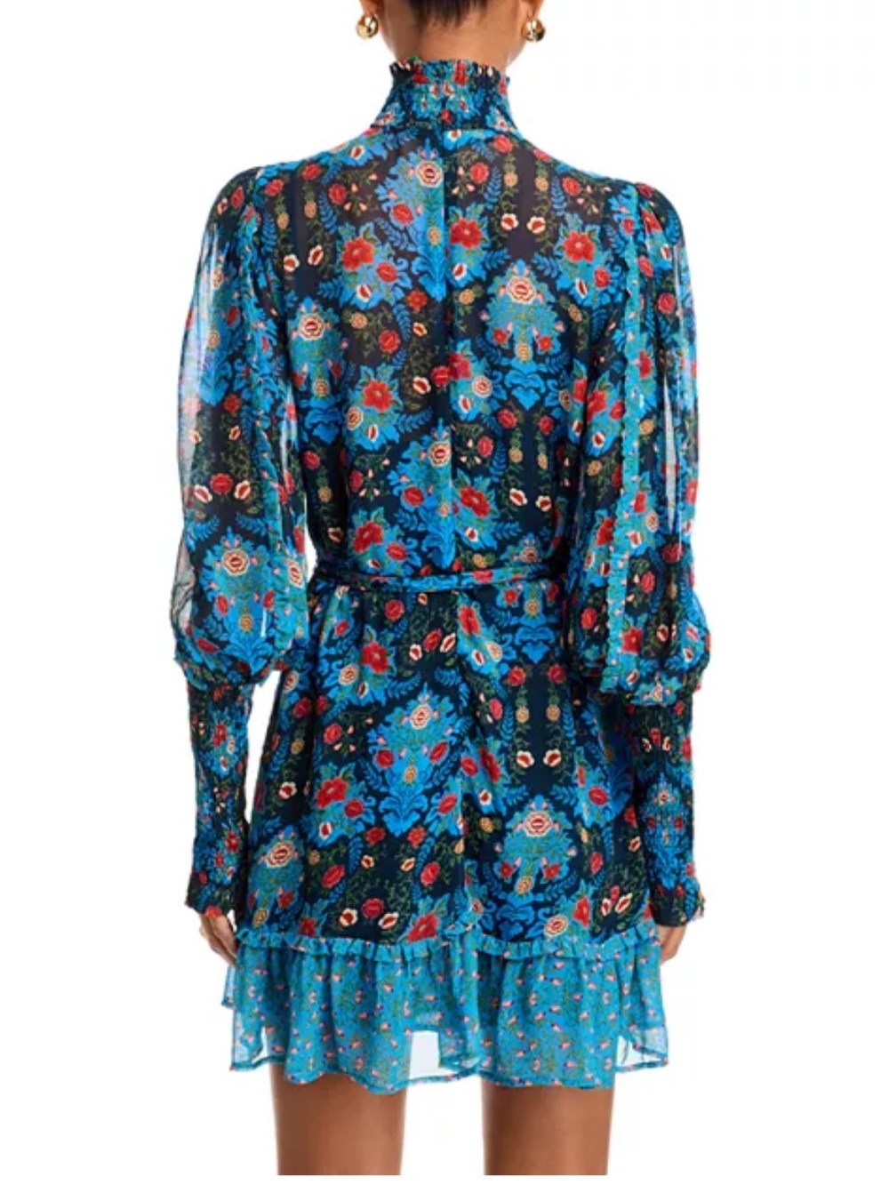 NWT FARM Rio Arabesque Floral Blue Pleated Dress Sz L - Picture 2 of 3